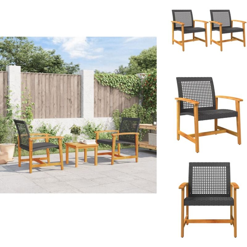 Chaises de jardin lot de 2 noir résine tressée et bois d'acacia - Chaise De Jardin - Mobilier De Jardin - Fauteuil De Jardin - Salon De Jardin