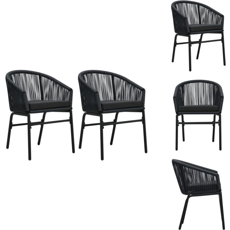 Chaises de jardin lot de 2 Noir Rotin PE - Chaise De Jardin - Chaise Extérieure - Mobilier De Jardin - Rotin PE - Acier Enduit De Poudre