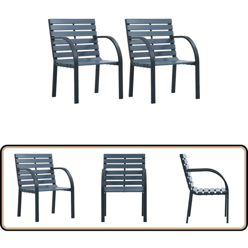 Chaises de jardin lot de 2 sapin massif acier enduit de poudre - Chaise De Jardin - Banc De Jardin - Mobilier De Jardin - Bois Massif - Sapin