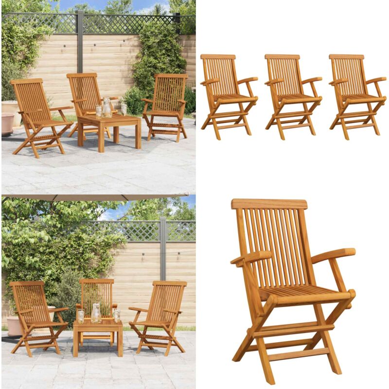 Chaises de jardin lot de 3 Bois de teck massif - Chaise De Jardin - Chaises De Jardin - Mobilier De Jardin - Meubles De Jardin - Teck - Home & Living