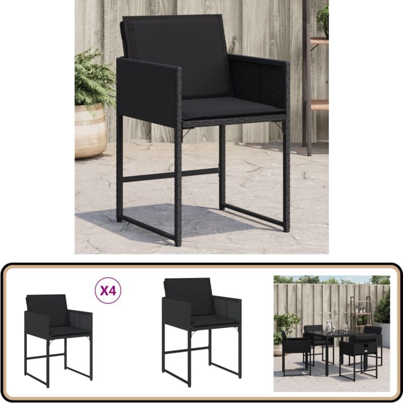 Chaises de jardin lot de 4 avec coussins noir résine tressée - Chaise De Jardin - Fauteuil De Jardin - Mobilier De Jardin - Résine Tressée - Chaise