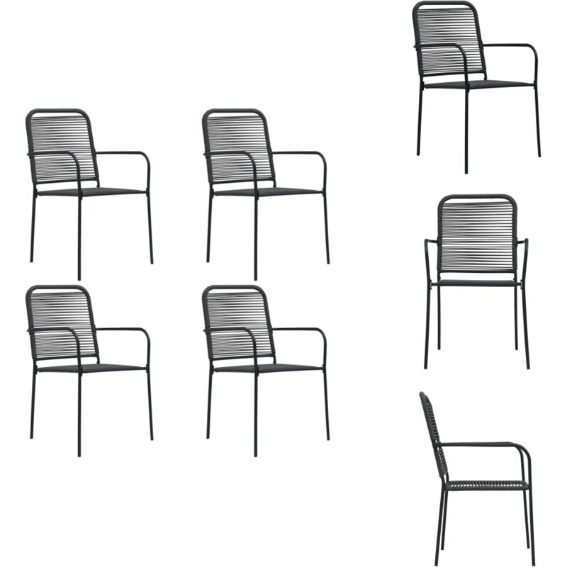 Chaises de jardin lot de 4 Corde en coton et acier Noir - Chaise De Jardin - Mobilier De Jardin - Chaise Extérieure - Ensemble De Chaises - Design