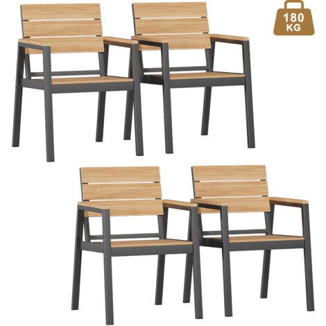 Chaises de Jardin Lot de 4, HDPS Chaises d'Extérieur en Aluminium Résistantes Imperméables avec Finition à Veine de Bois, Assise de Taille Améliorée Supportant 160 kg Faciles à Nettoyer,Naturel