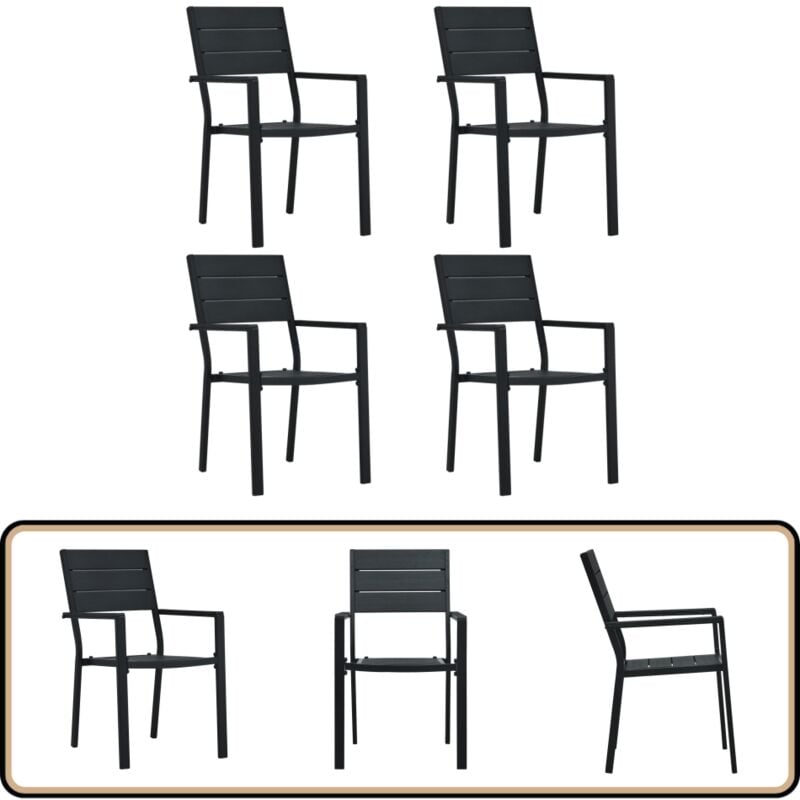 Chaises de jardin lot de 4 Noir pehd Aspect de bois - Chaise De Jardin - Chaise D'extérieur - Mobilier De Jardin - Set De Chaises - Terrasse