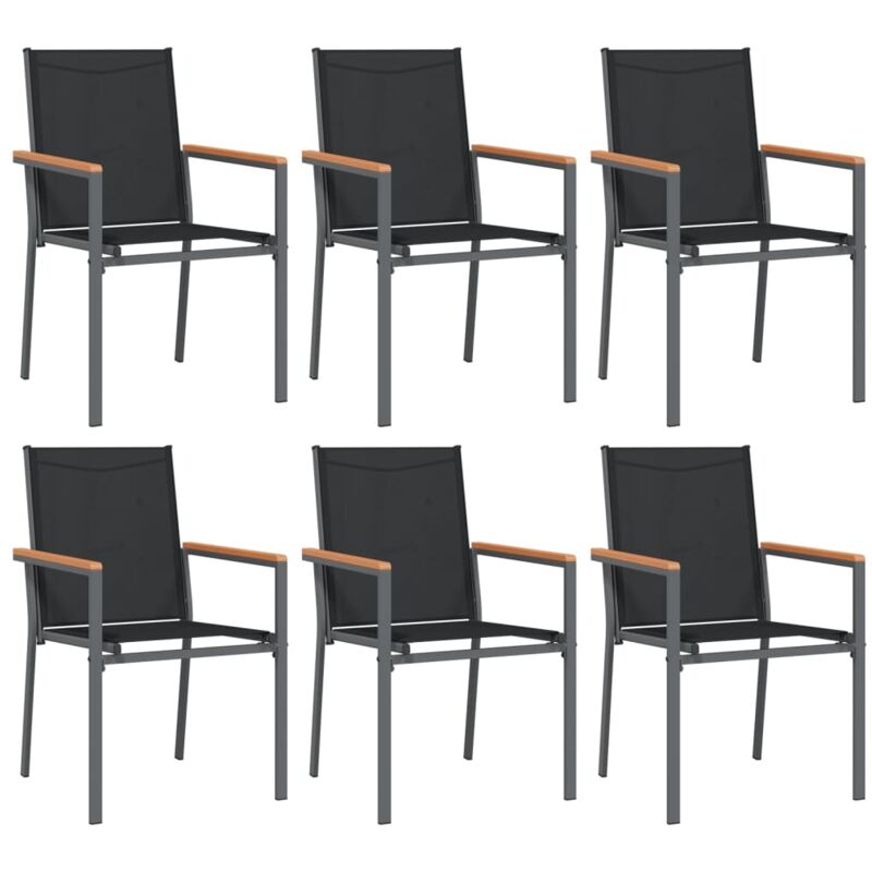 Chaises de jardin lot de 6 noir 55x61,5x90 textilène et acier Chaises de jardin lot de 6 noir 55x61,5x90 textilène et acier