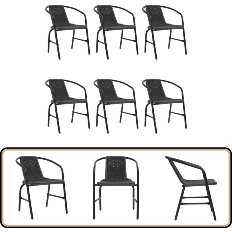 Chaises de jardin lot de 6 Rotin plastique et acier 110 kg - Chaise De Jardin - Ensemble De Chaises - Meubles De Jardin - Rotin Plastique - Chaise