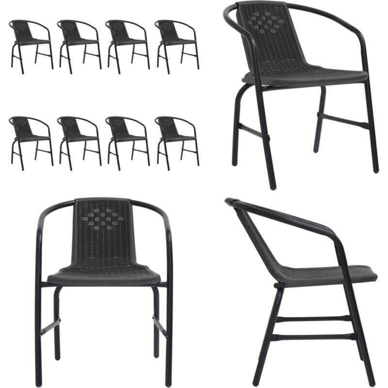 Chaises de jardin lot de 8 Rotin plastique et acier 110 kg - Chaise De Jardin - Ensemble De Chaises - Meubles De Jardin - Rotin Plastique - Chaise