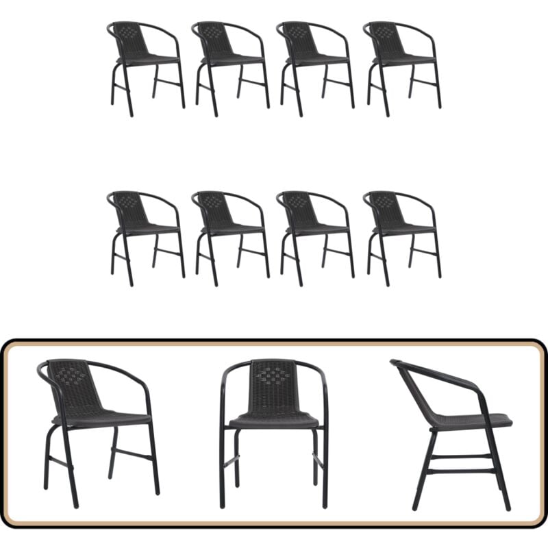 Chaises de jardin lot de 8 Rotin plastique et acier 110 kg - Chaise De Jardin - Ensemble De Chaises - Meubles De Jardin - Rotin Plastique - Chaise