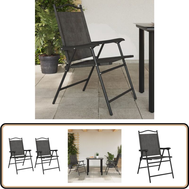 Chaises de jardin pliables lot de 2 en acier et textilène - Chaise De Jardin - Fauteuil De Jardin - Mobilier De Jardin - Terrasse - Jardin