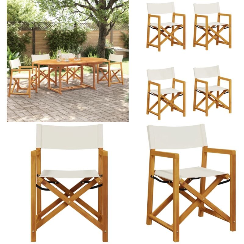 Chaises de jardin pliables lot de 4 blanc crème tissu - Chaise De Jardin - Chaise Pliante - Mobilier De Jardin - Terrasse - Décoration Extérieure