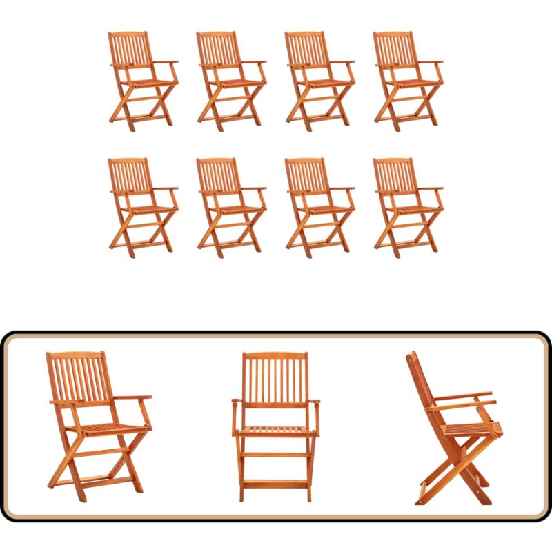 Chaises de jardin pliables lot de 8 Bois d'eucalyptus massif - Chaise De Jardin - Mobilier De Jardin - Chaise Pliable - Bois D'eucalyptus - Meuble