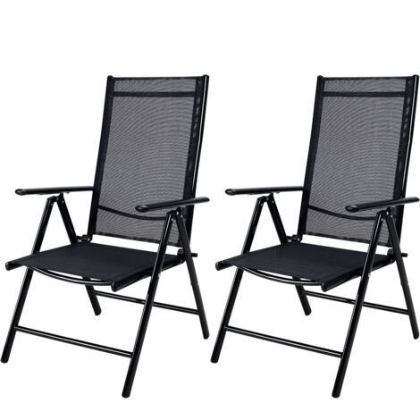 Chaises de jardin pliantes aluminium – Dossier haut réglable 8 positions – Charge max 120kg – Set de 2 – Tissu synthétique résistant