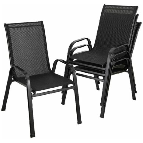 Chaises de jardin pliantes en acier et tissu Teslin, dossier haut, chaise de balcon, chaise de camping, sièges extérieurs, noir, groupe, 4 pièces