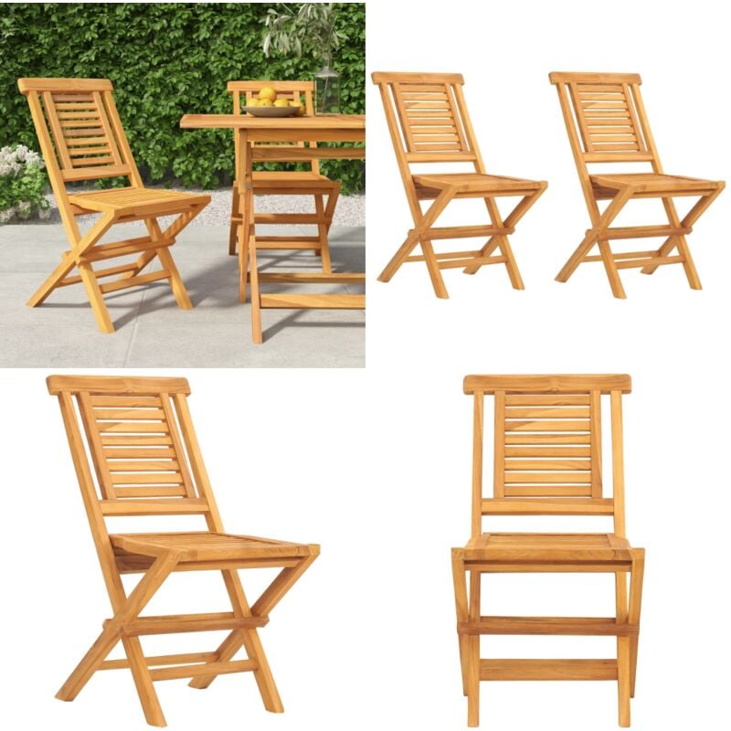 Chaises de jardin pliantes lot de 2 47x63x90cm bois massif teck - Chaise De Jardin - Chaise Pliante - Mobilier De Jardin - Teck - Terrasse - Home &