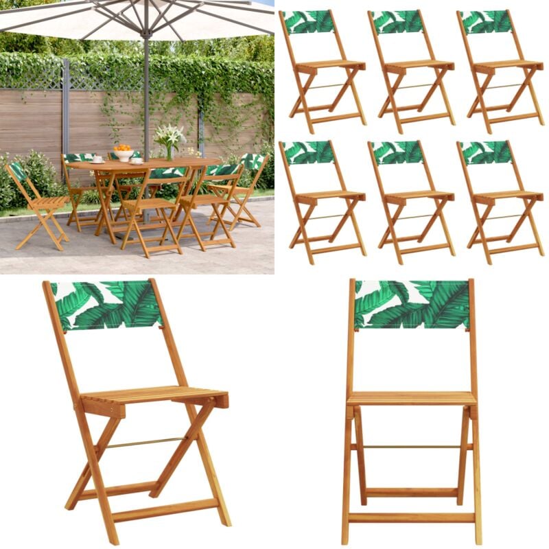 Chaises de jardin pliantes lot de 6 vert tissu et bois massif - Chaise De Jardin - Fauteuil De Jardin - Mobilier De Jardin - Acacia - Chaise Pliante