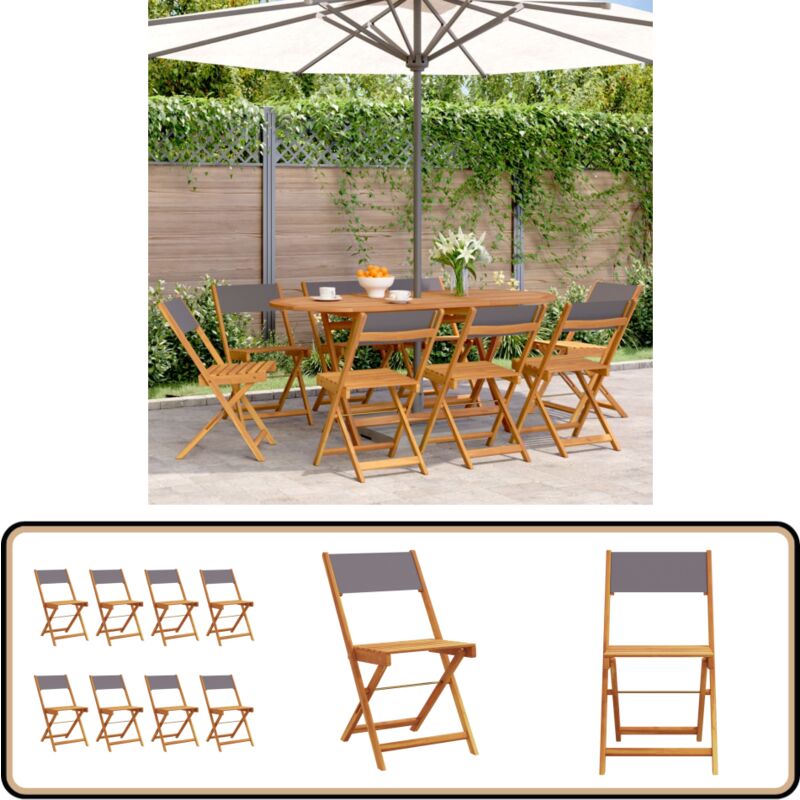 Chaises de jardin pliantes lot de 8 tissu et bois massif - Chaise De Jardin Pliable - Chaise Extérieure - Mobilier De Jardin - Acacia Massif - Chaise