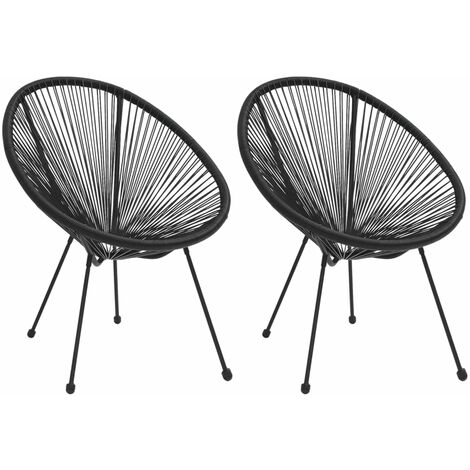 Chaises de jardin,,Fauteuils Unique en forme de lune 2 pcs Rotin Noir -TF94980