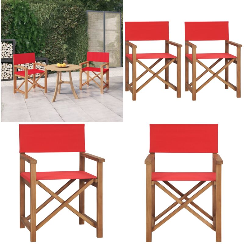 Chaises de metteur en scène lot de 2 Bois de teck massif Rouge - Chaise De Jardin - Chaise Pliante - Meubles De Jardin - Terrasse - Décoration
