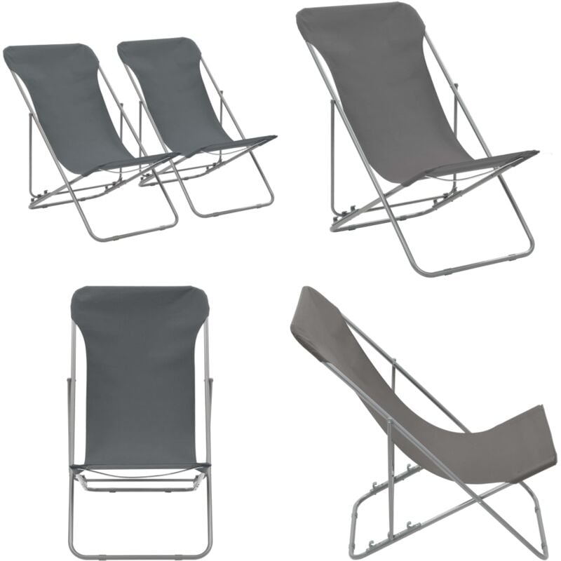 Chaises de plage pliables lot de 2 Acier et tissu oxford Gris - Chaise De Plage - Chaise Pliante - Mobilier De Jardin - Fauteuil De Jardin - Chaise