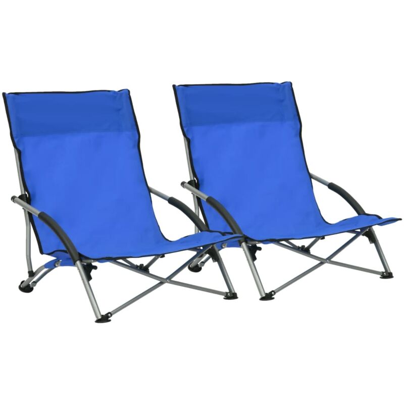 Chaises de plage pliables 2 pcs Bleu Tissu