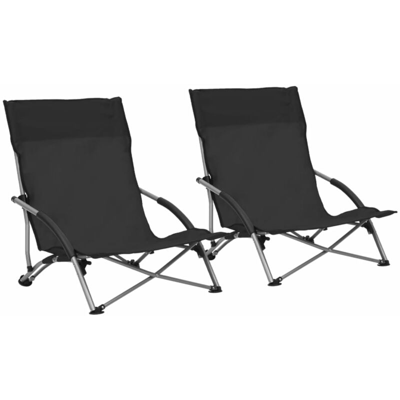 Chaises de plage pliables 2 pcs Noir Tissu