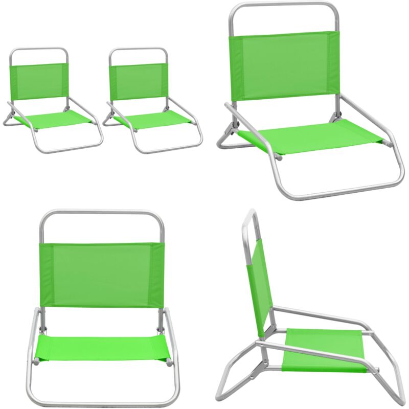 Chaises de plage pliables lot de 2 Vert Tissu - Chaise De Plage - Chaise Pliante - Chaise De Camping - Mobilier De Jardin - Chaise Extérieure - Home