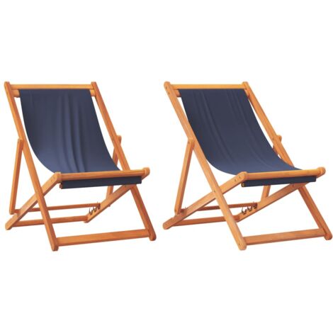 Chaises de plage pliables lot de 2 bleu tissu