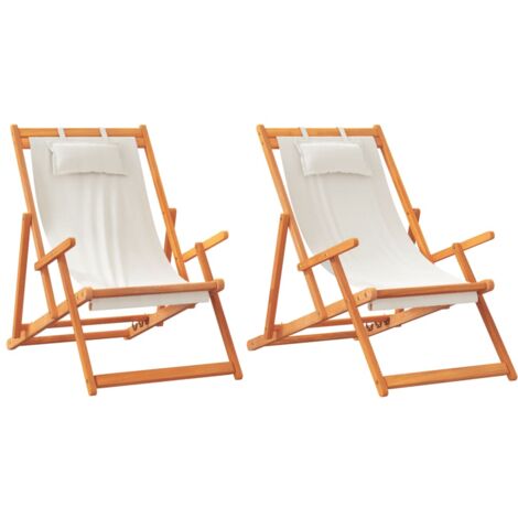 Chaises de plage pliables lot de 2 crème tissu