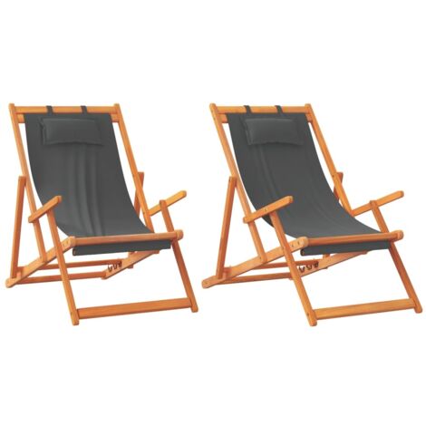 Chaises de plage pliables lot de 2 gris tissu