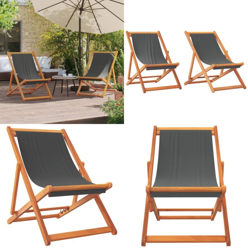 Chaises de plage pliables lot de 2 gris tissu - Chaise De Plage - Chaise Pliante - Chaise Longue - Mobilier De Jardin - Fauteuil De Jardin - Home &
