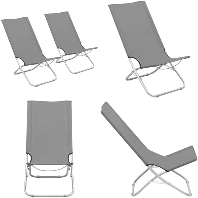 Chaises de plage pliables lot de 2 Gris Tissu - Chaise De Plage - Chaise Pliante - Mobilier De Jardin - Chaise De Camping - Fauteuil De Jardin - Home