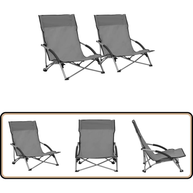 Chaises de plage pliables lot de 2 Gris Tissu - Chaise De Plage - Chaise Pliante - Mobilier De Jardin - Chaise Extérieure - Chaise De Camping