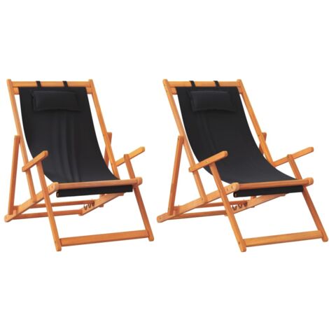 Chaises de plage pliables lot de 2 noir tissu