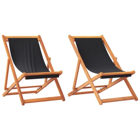 Chaises de plage pliables lot de 2 noir tissu