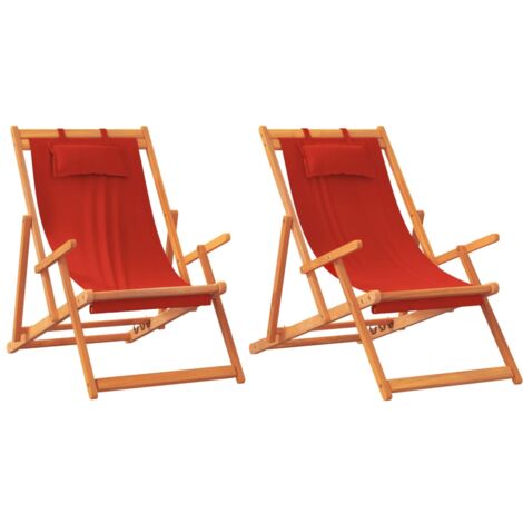 Chaises de plage pliables lot de 2 rouge tissu