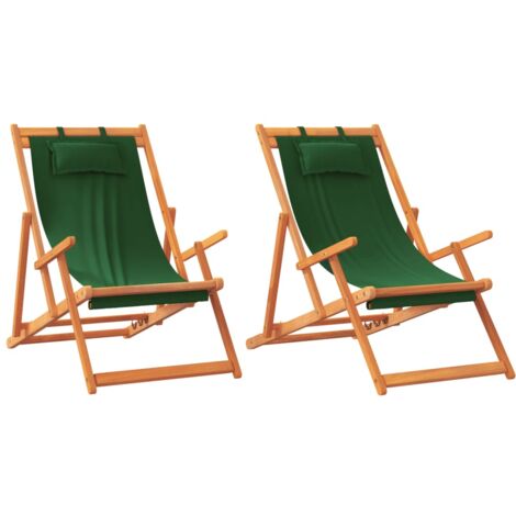Chaises de plage pliables lot de 2 vert tissu