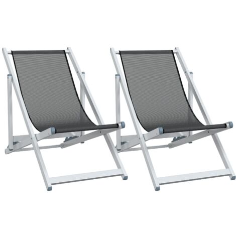 Chaises de plage pliantes 2 pcs gris aluminium et textilène