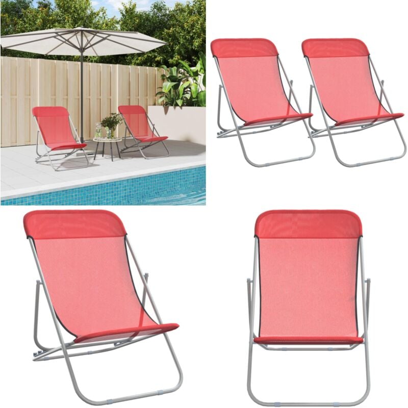 Chaises plage pliantes lot de 2 textilène acier enduit poudre - Chaise De Plage - Transats - Mobilier De Jardin - Chaise Longue - Textile - Home &