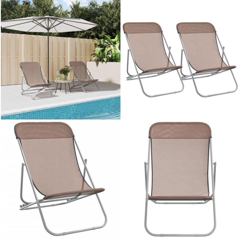 Chaises plage pliantes lot de 2 textilène acier enduit poudre - Chaise De Plage - Transats - Mobilier De Jardin - Chaise Longue - Textile - Home &