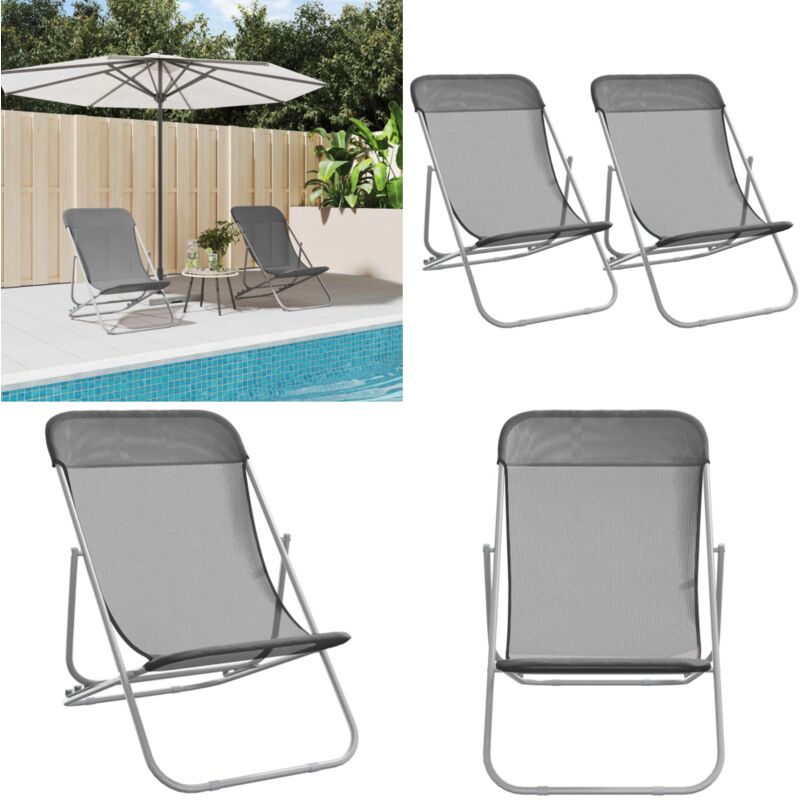 Chaises plage pliantes lot de 2 textilène acier enduit poudre - Chaise De Plage - Transats - Mobilier De Jardin - Chaise Longue - Textile - Home &