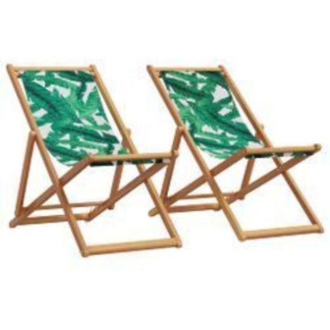 Chaises de plage pliantes lot de 2 tissu et bois massif