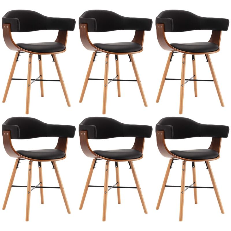 Vidaxl - Chaises à manger lot de 6 noir similicuir et bois courbé