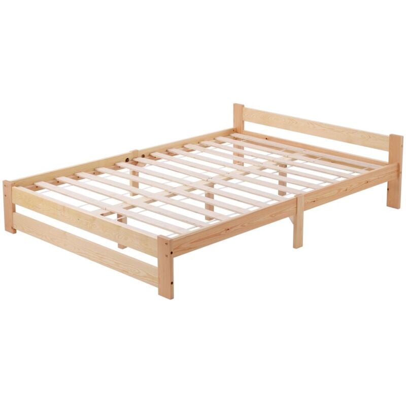 Lit en bois massif, lit futon, lit en bois massif, sommier à lattes, couleur naturelle - 200 x 140 cm