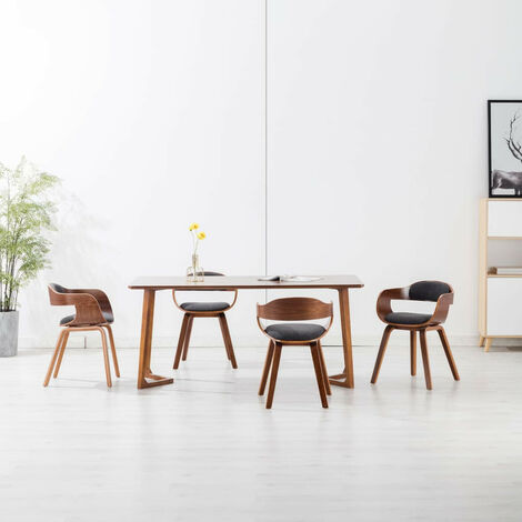 Chaises de salle à manger 4 pcs Gris foncé Tissu et bois courbé