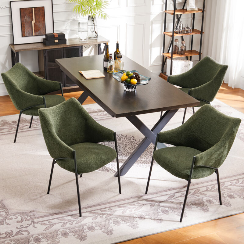 Okwish - Chaises de salle à manger (4 pièces), chaise longue, canapé, chaise avec accoudoirs, tissu en peluche d'agneau, coussin de siège épais, vert