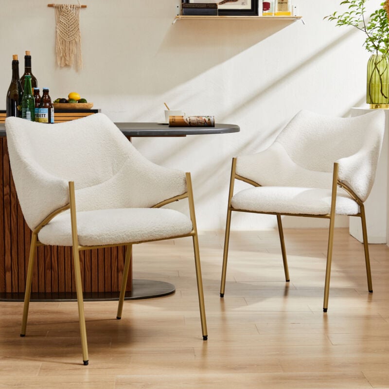 Okwish - Chaises de salle à manger (2 pièces), chaise longue, canapé, chaise avec accoudoirs, tissu en peluche d'agneau, coussin de siège épais, beige