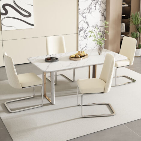 Chaises de salle à manger 45 x 52 x 88 cm, chaises de cuisine, chaise de bureau, pieds en métal argenté, velours, beige, 4 pièces