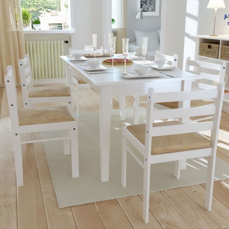Vidaxl - Chaises à manger lot de 6 blanc bois solide et velours