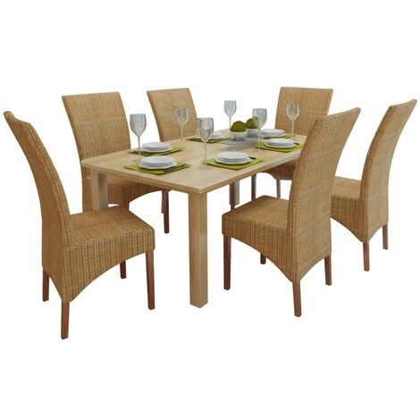 Chaises de salle à manger 6 pcs Marron Rotin naturel