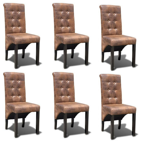 Chaises de salle Ă manger 6 pcs Marron Similicuir 11